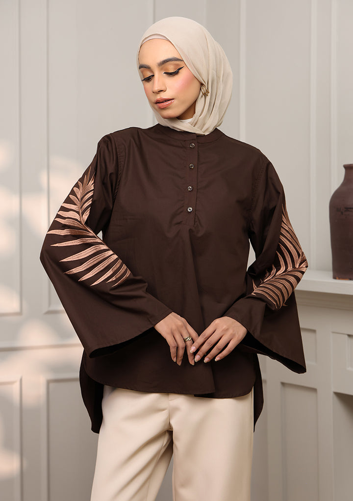 Customized Chocolate Palm Leaf Embroidery Top