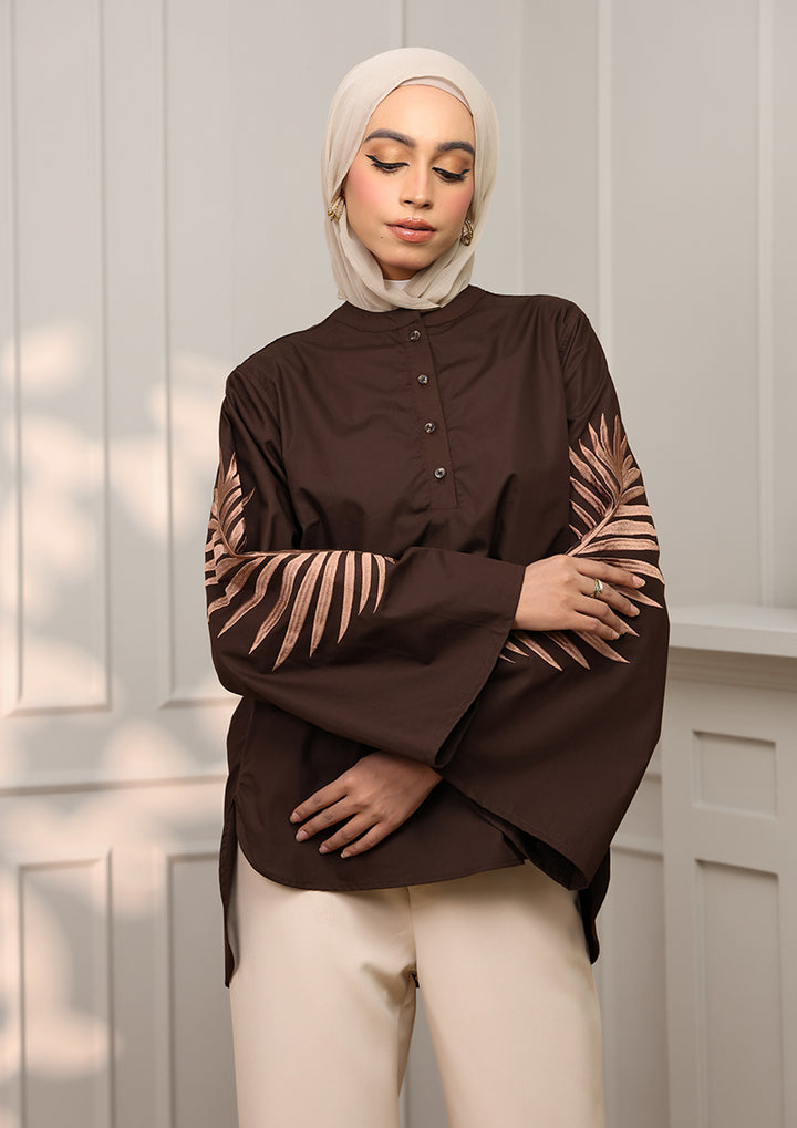 Customized Chocolate Palm Leaf Embroidery Top