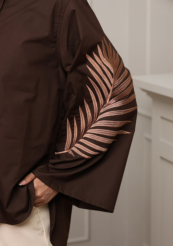 Customized Chocolate Palm Leaf Embroidery Top