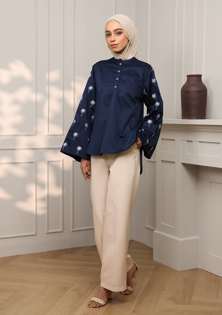 Customized Navy Palm Embroidery Top