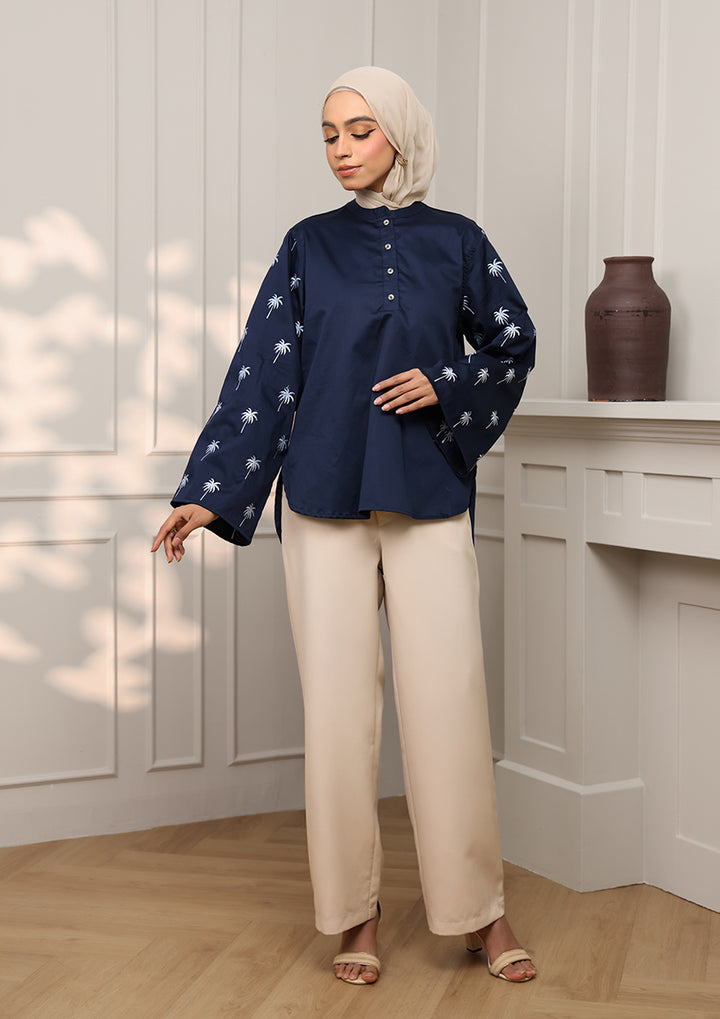 Customized Navy Palm Embroidery Top