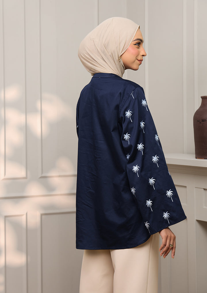 Customized Navy Palm Embroidery Top