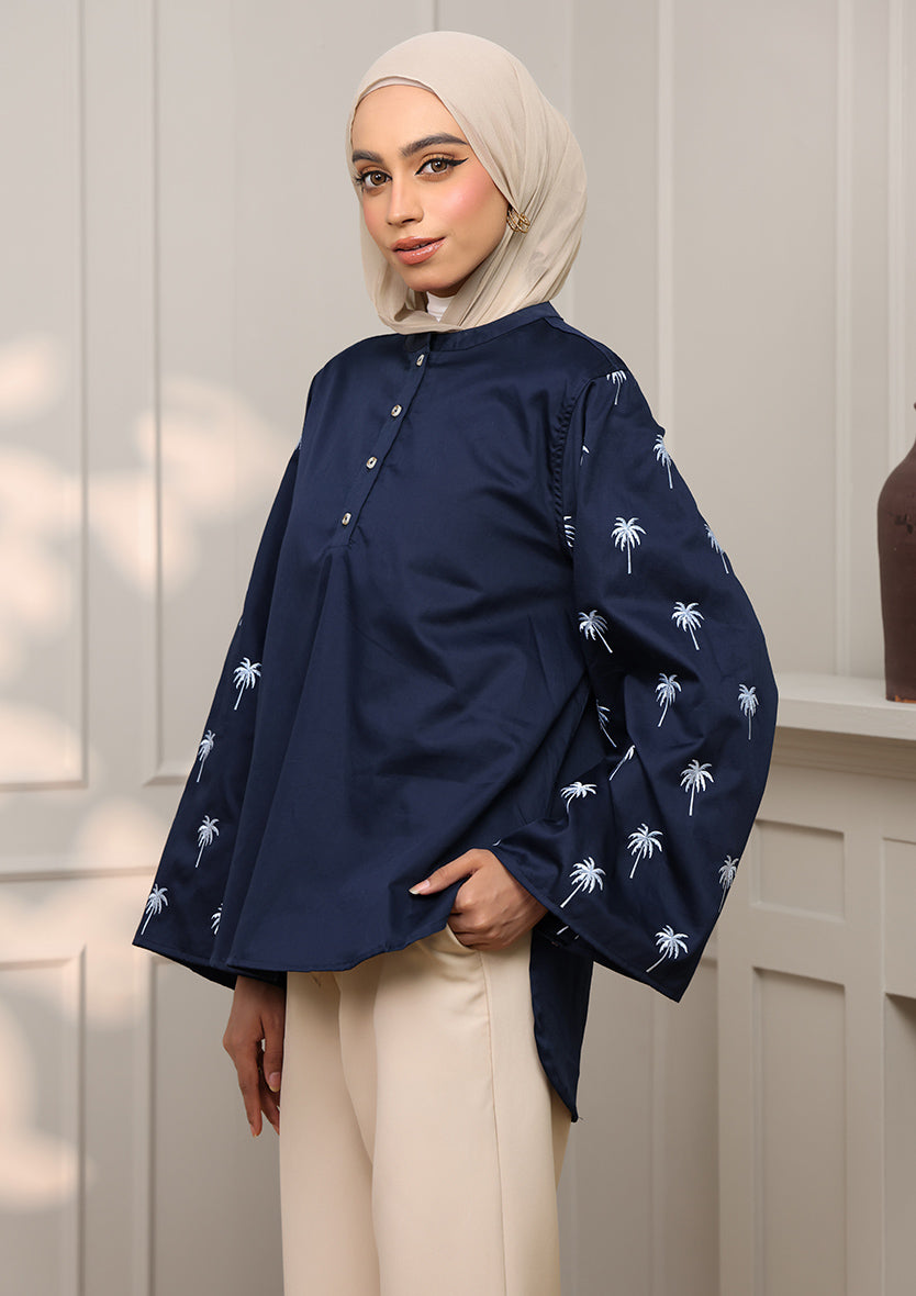 Customized Navy Palm Embroidery Top