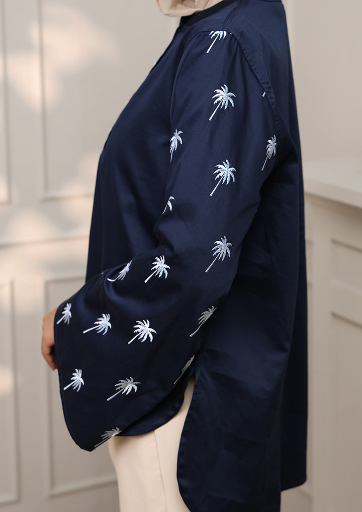 Customized Navy Palm Embroidery Top