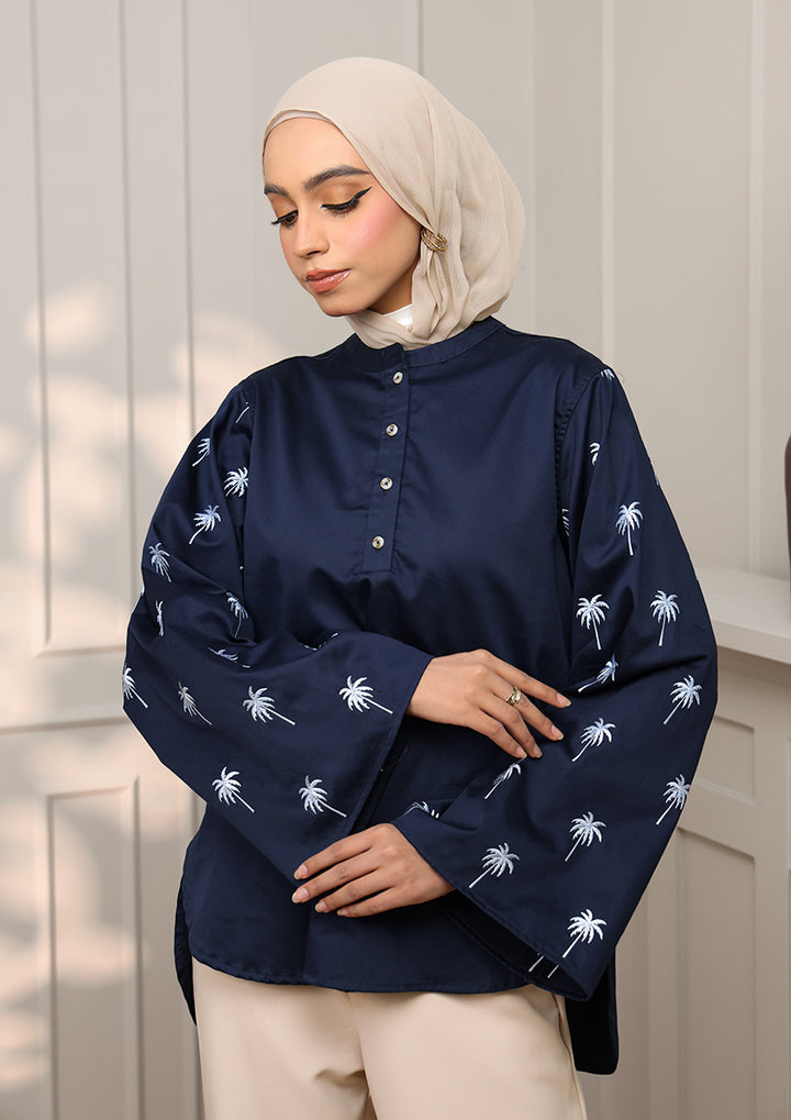 Customized Navy Palm Embroidery Top