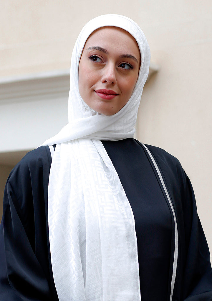 Jacquard Monogram White - Instant Hijab Set with Inner