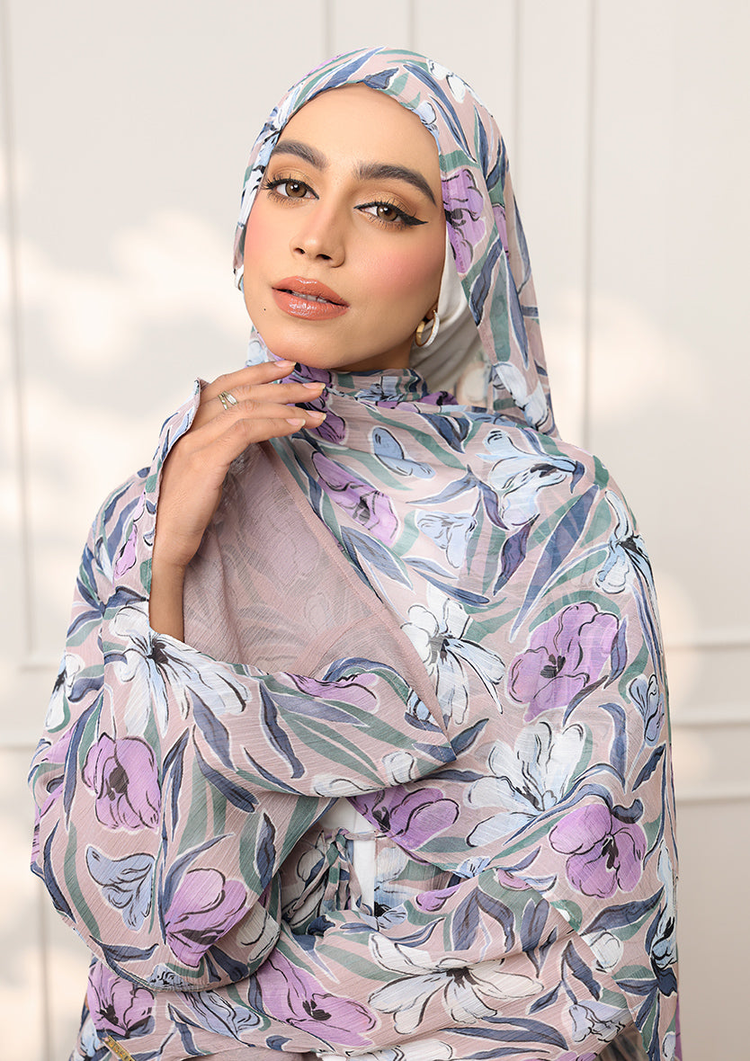 Tie Front Abaya &amp; Shawl Set - Lavender Dreams