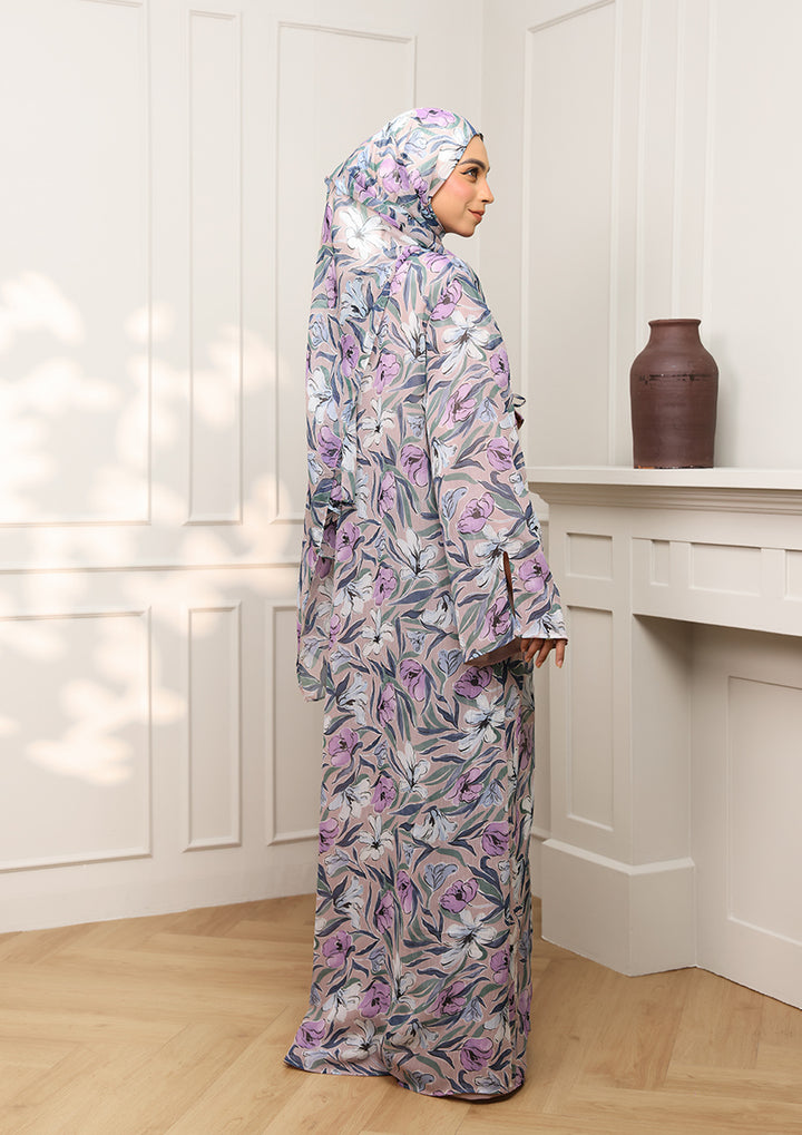 Tie Front Abaya &amp; Shawl Set - Lavender Dreams
