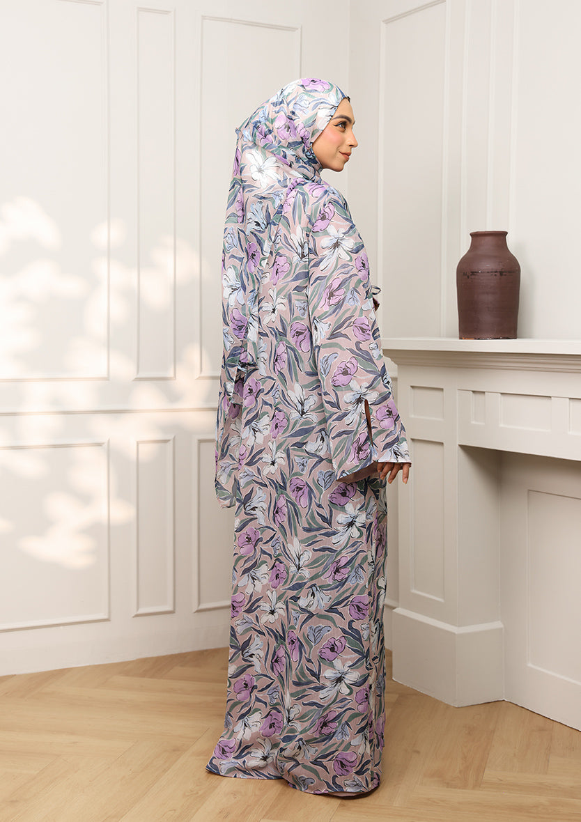 Tie Front Abaya &amp; Shawl Set - Lavender Dreams