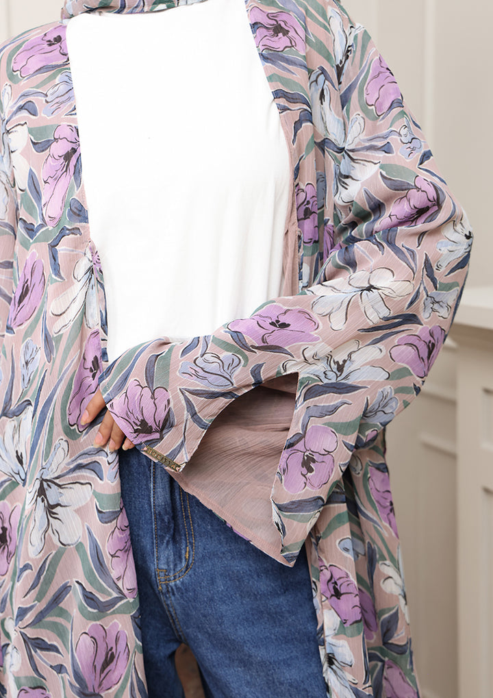 Tie Front Abaya &amp; Shawl Set - Lavender Dreams
