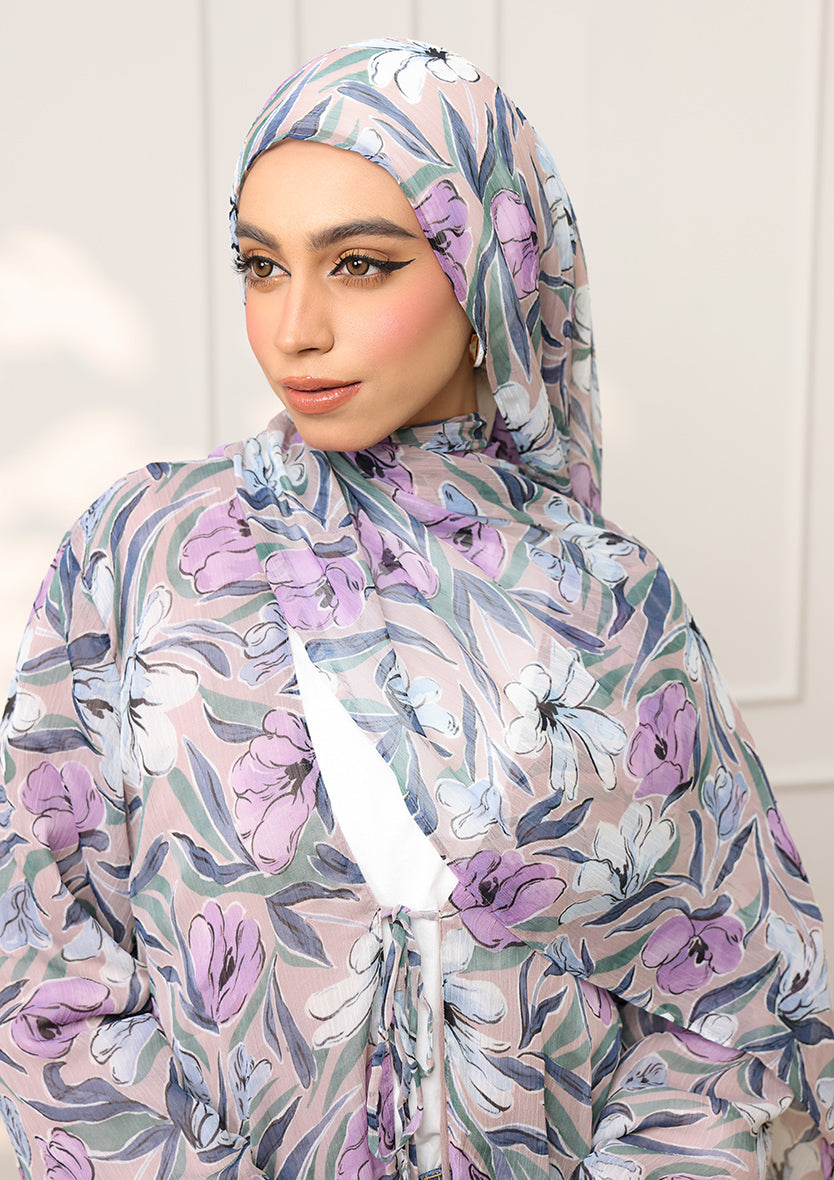 Tie Front Abaya &amp; Shawl Set - Lavender Dreams