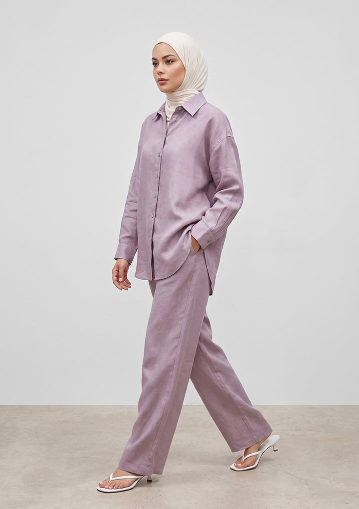 100% Italian Linen Shirt - Lilac