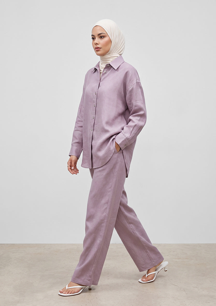 100% Italian Linen Shirt - Lilac