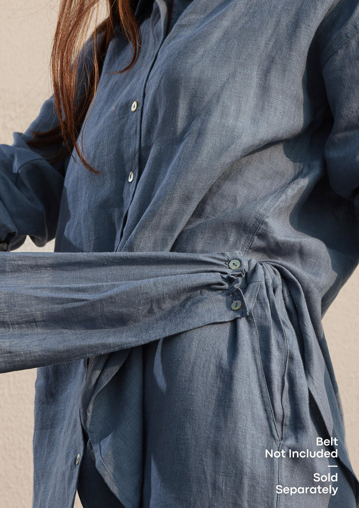 100% Italian Linen Belt - Blue
