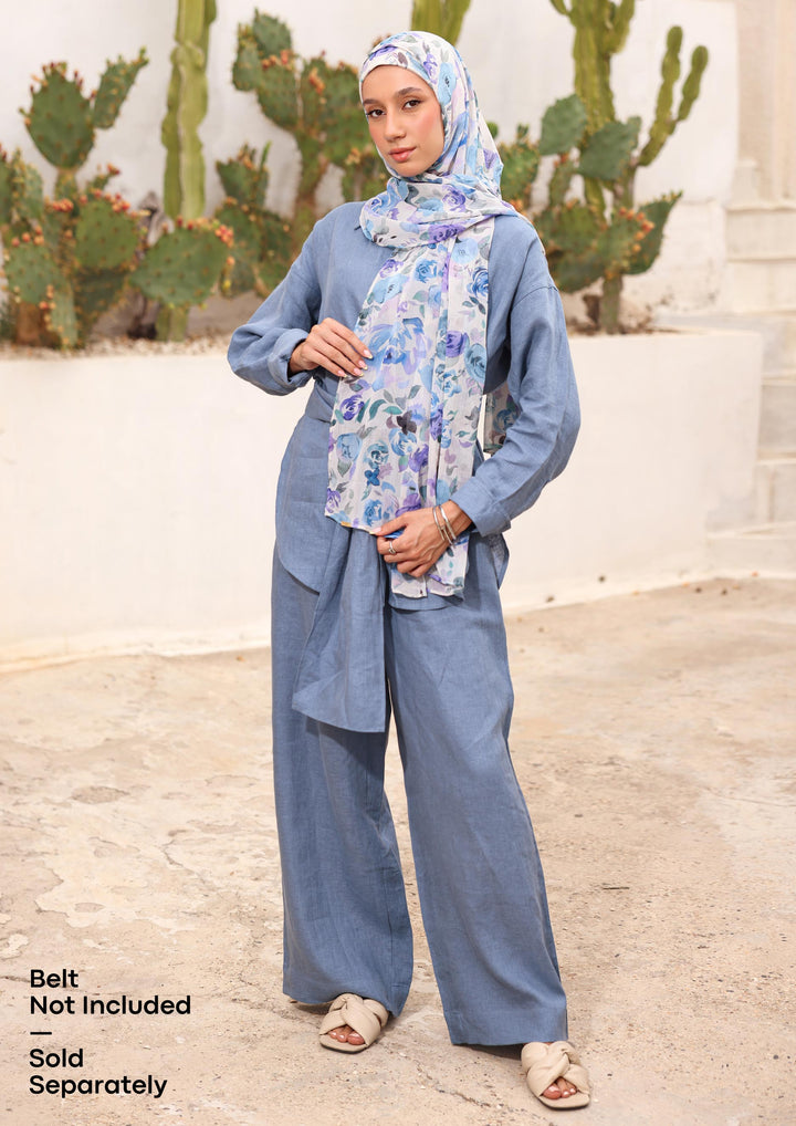 100% Italian Linen Belt - Blue