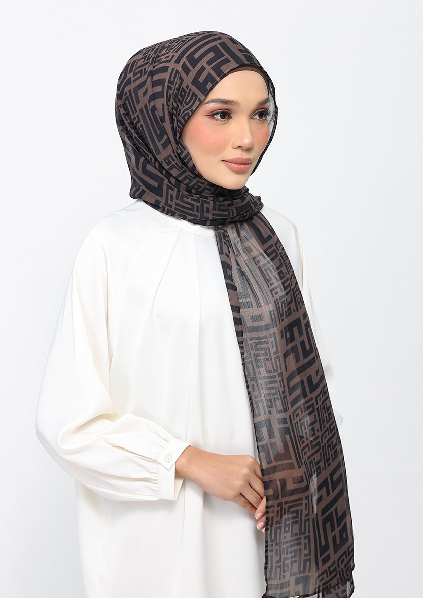 Monogram Brown Instant Hijab With Inner