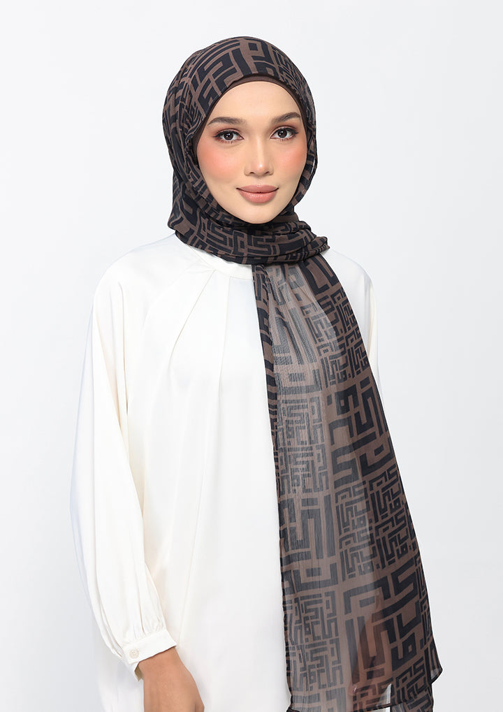Monogram Brown Instant Hijab With Inner