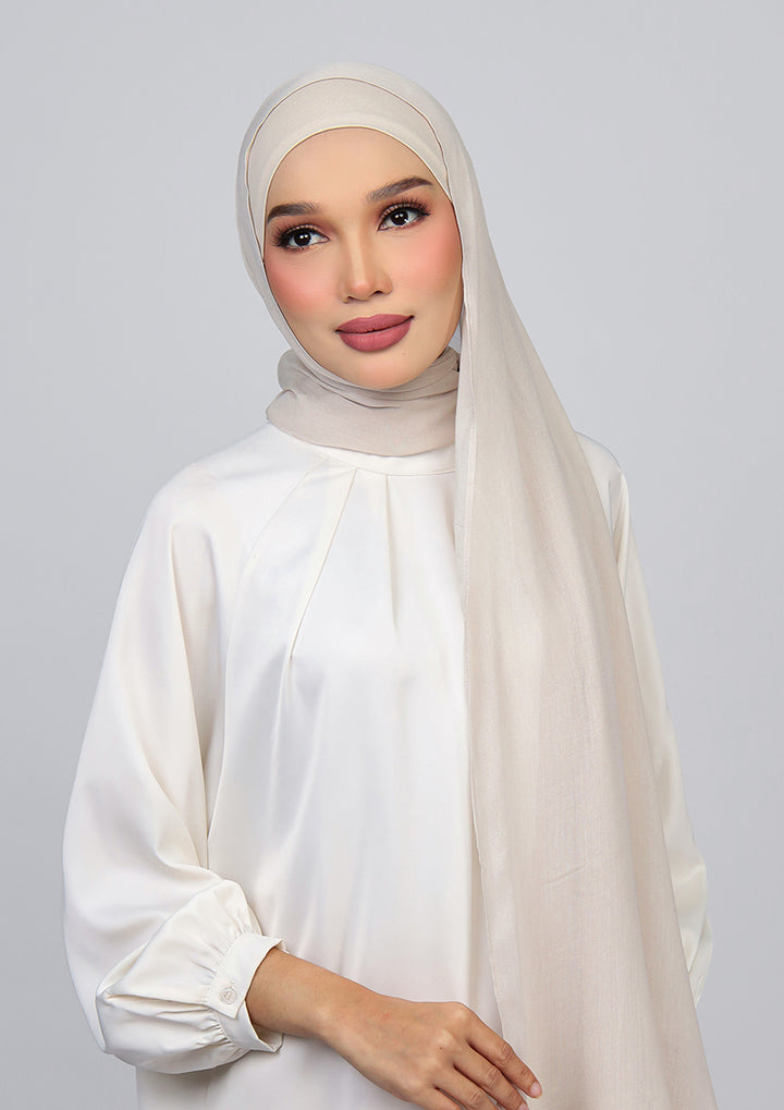 Light Beige - Modal Woven Shawl Set with Inner