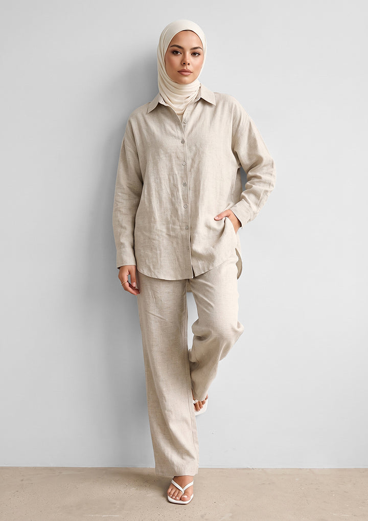 100% Italian Linen Shirt - Natural beige