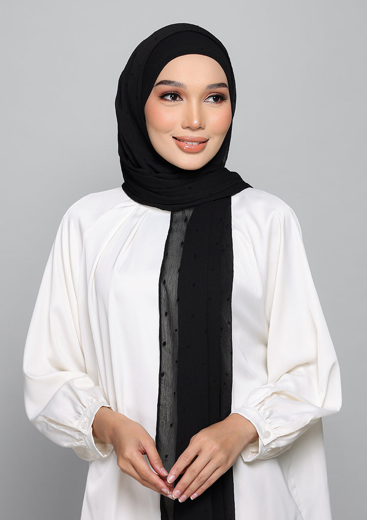 Polka Black-Plain Velvet on Chiffon - Instant Hijab With Inner