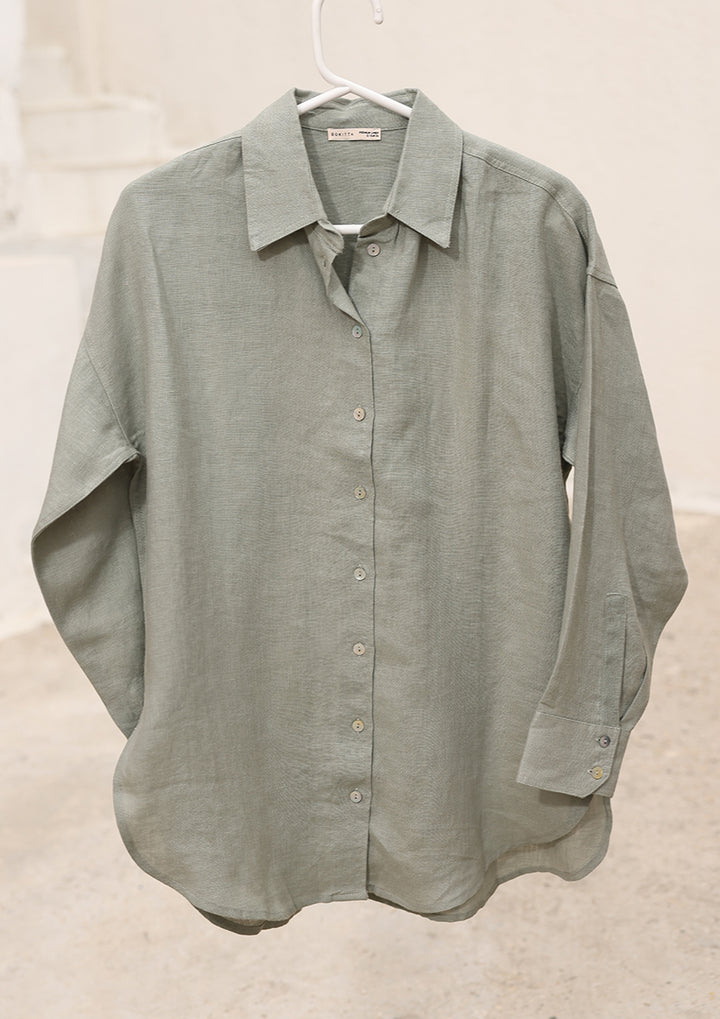 100% Italian Linen Shirt - Sage Green