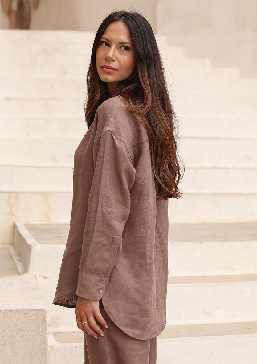 100% Italian Linen Shirt - Taupe