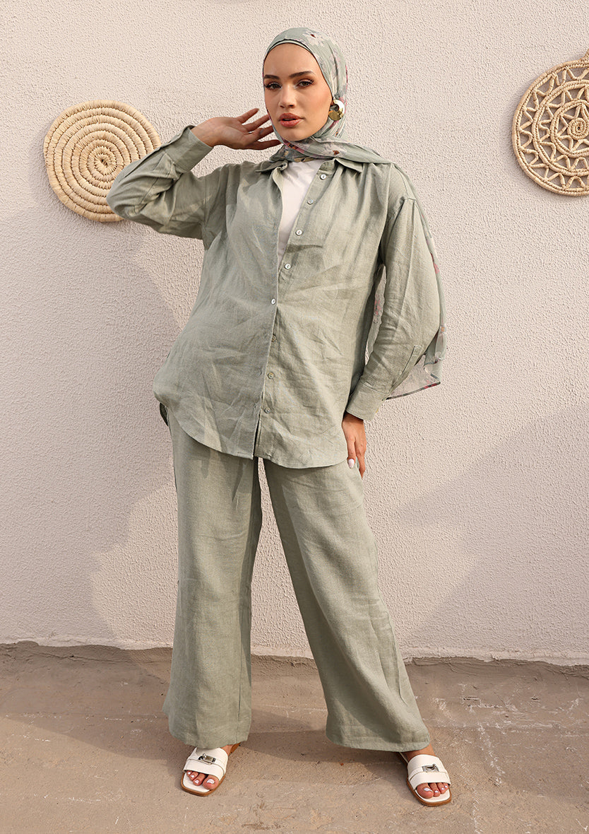 100% Italian Linen Co-ord Set - Sage Green