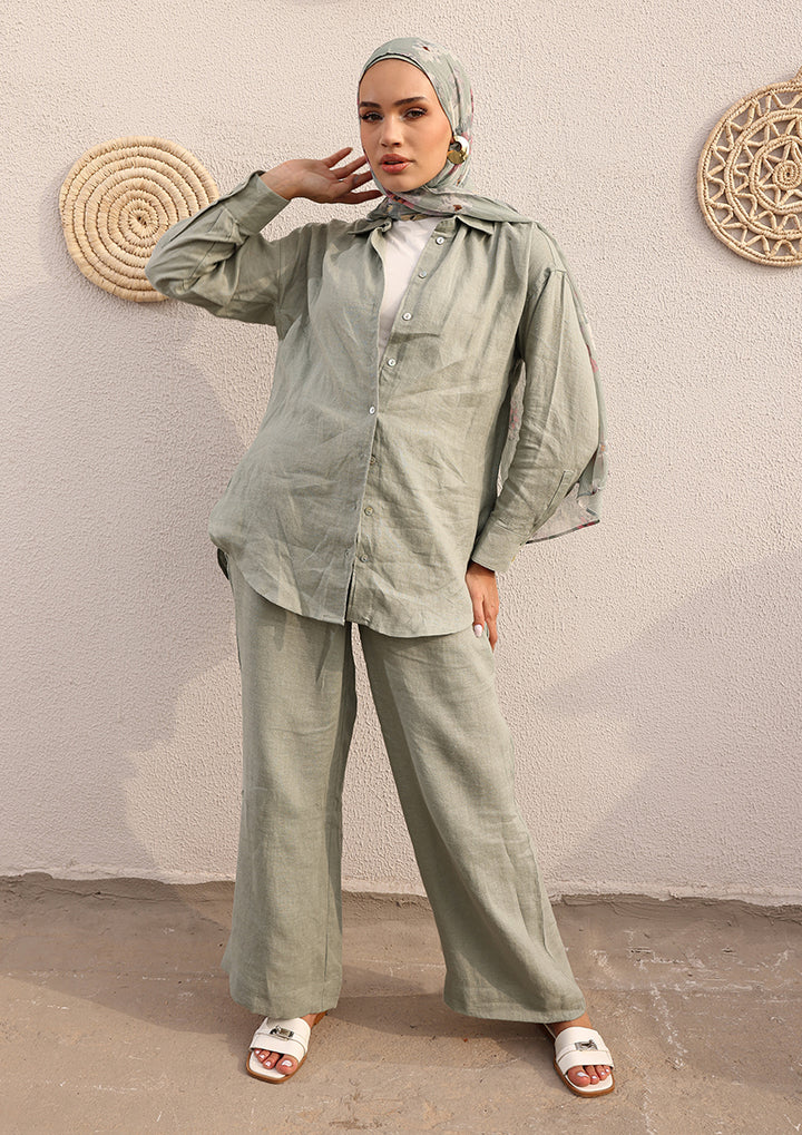 100% Italian Linen Co-ord Set - Sage Green