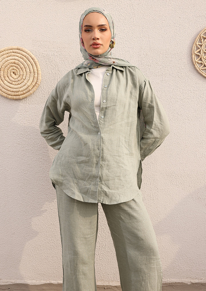 100% Italian Linen Shirt - Sage Green