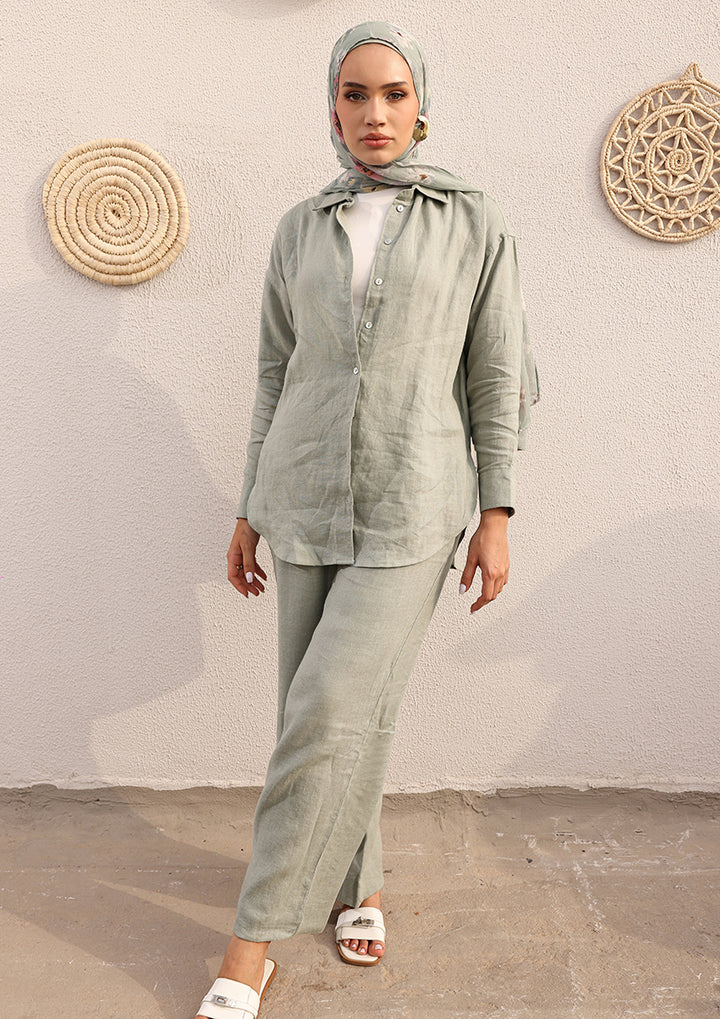 100% Italian Linen Co-ord Set - Sage Green
