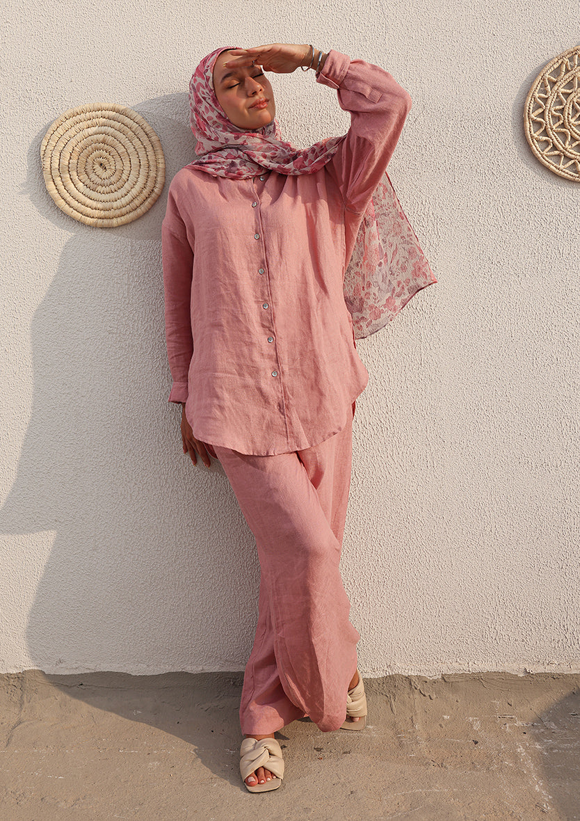 100% Italian Linen Co-ord Set - Pink