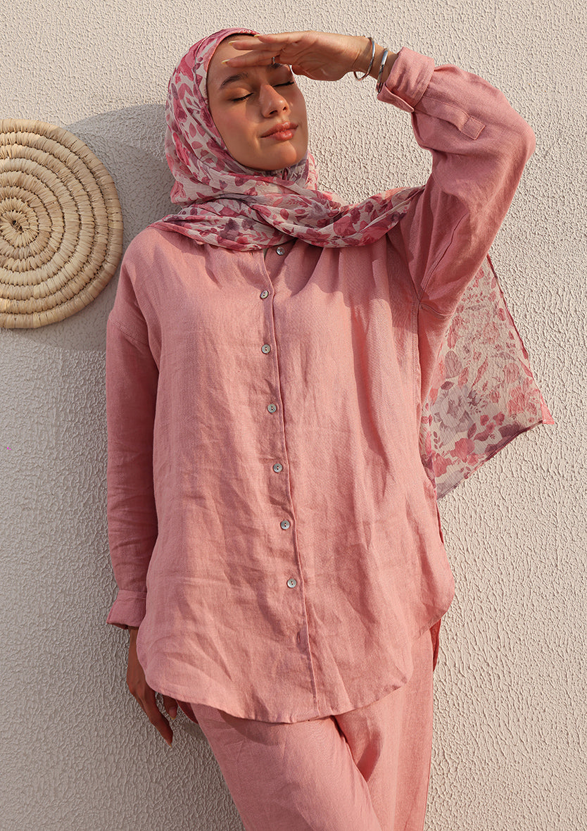 100% Italian Linen Shirt - Pink