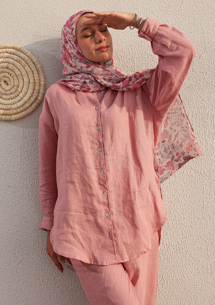 100% Italian Linen Shirt - Pink