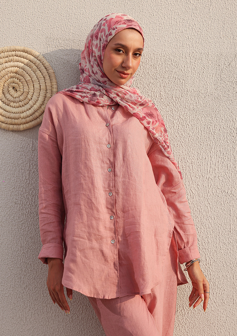 100% Italian Linen Shirt - Pink