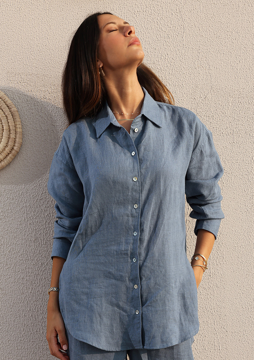 100% Italian Linen Shirt - Blue