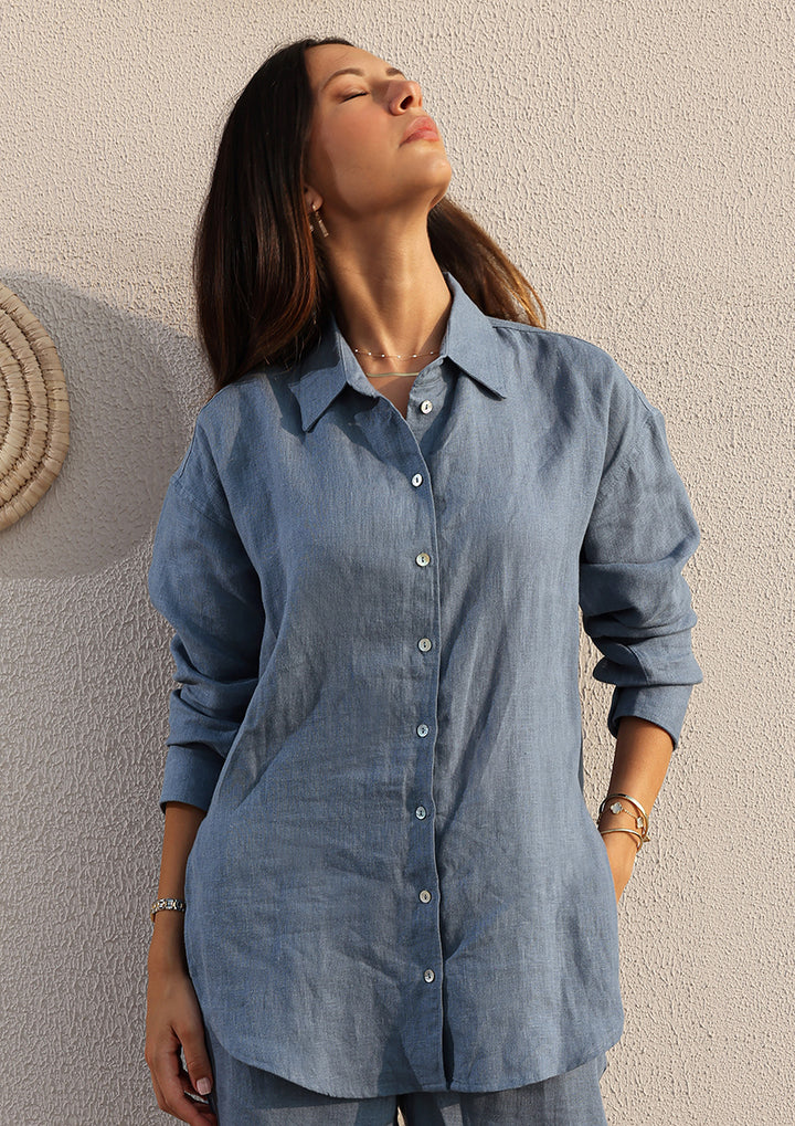 100% Italian Linen Shirt - Blue