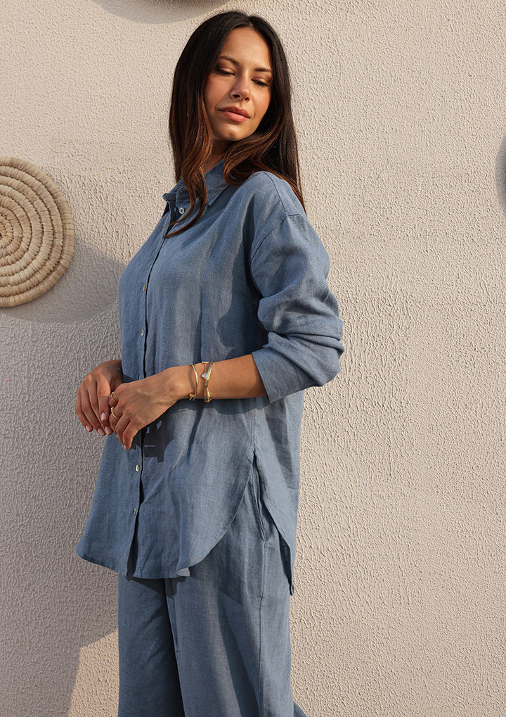100% Italian Linen Shirt - Blue