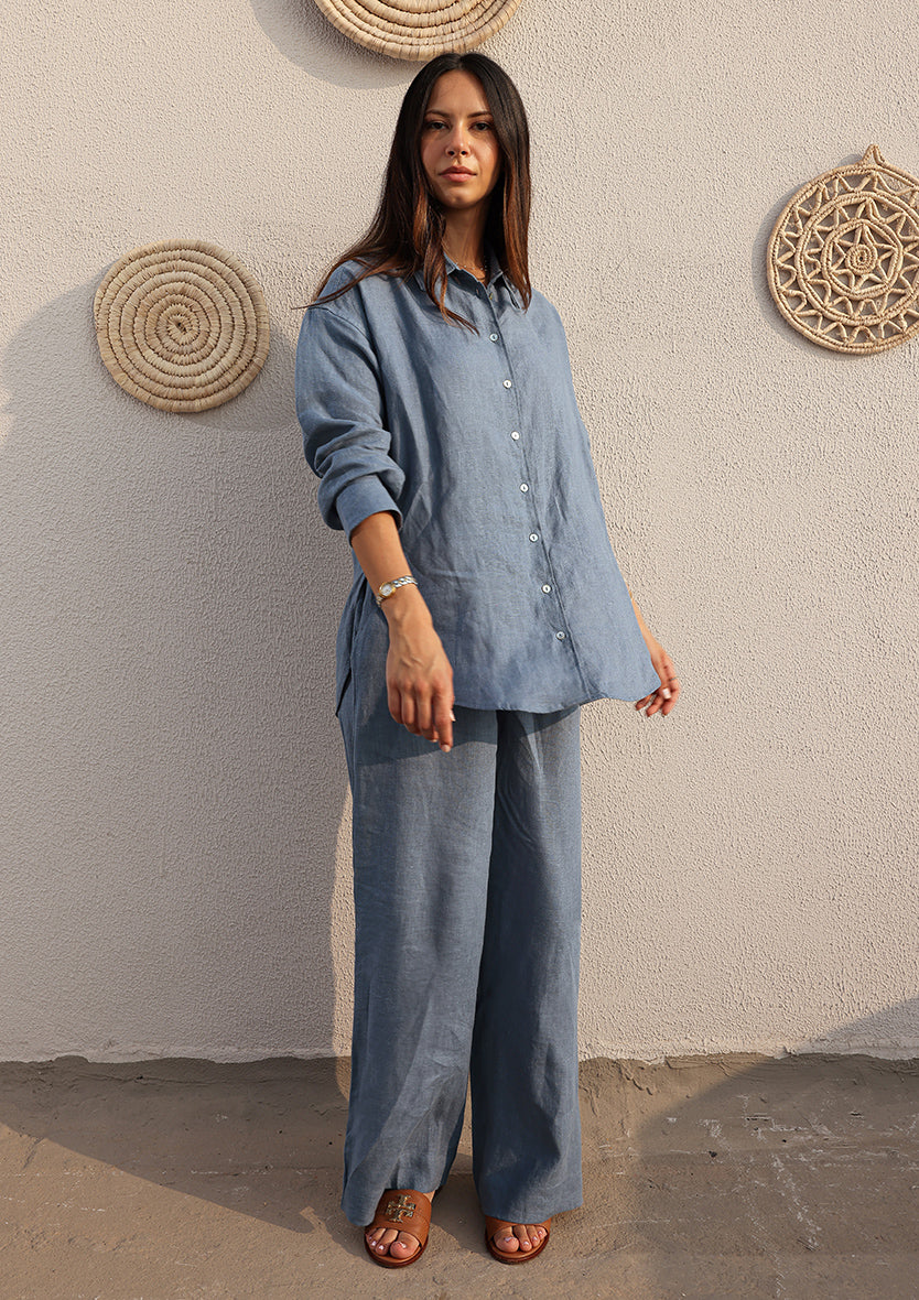 100% Italian Linen Co-ord Set - Blue