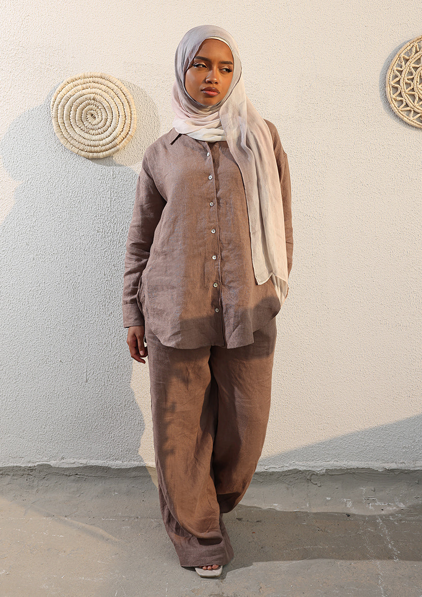 100% Italian Linen Co-ord Set - Taupe