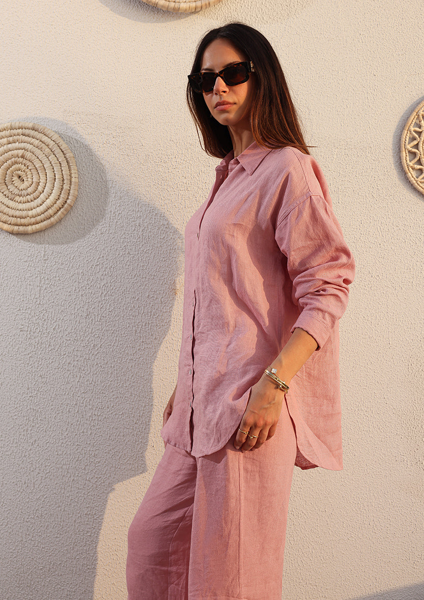 100% Italian Linen Shirt - Pink