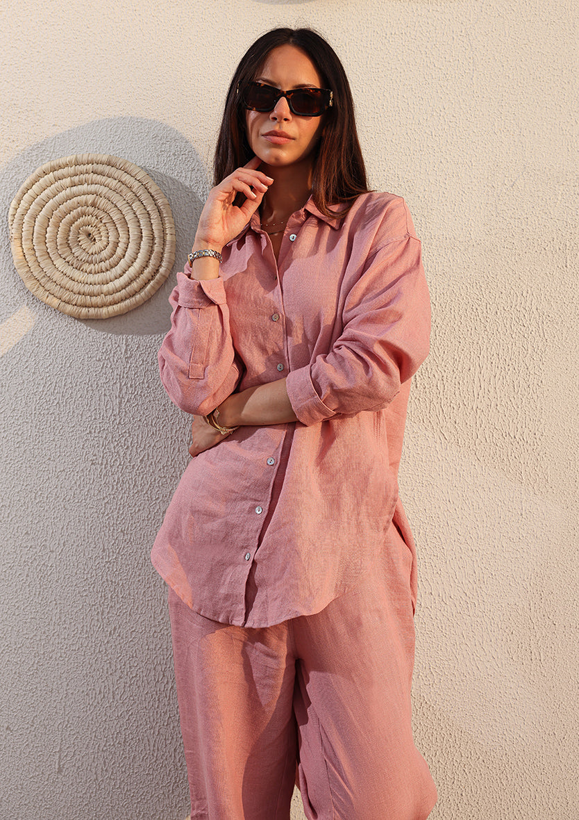 100% Italian Linen Shirt - Pink