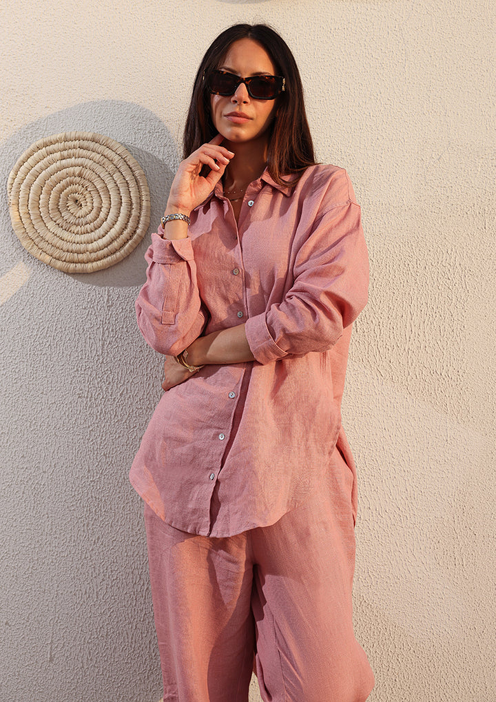 100% Italian Linen Shirt - Pink