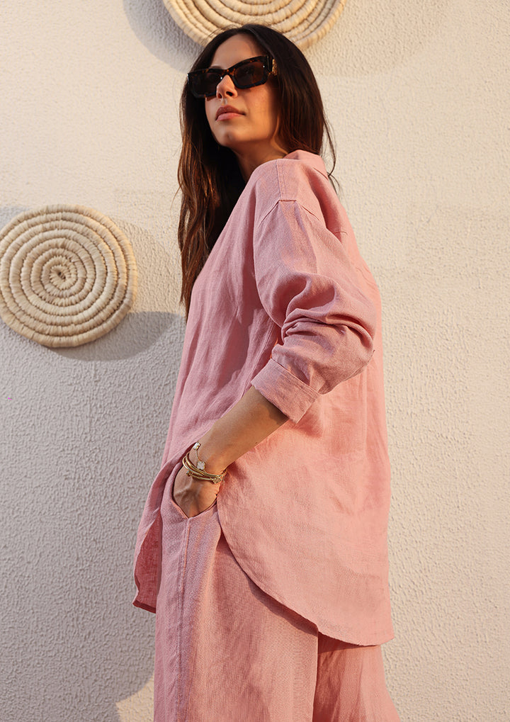 100% Italian Linen Shirt - Pink