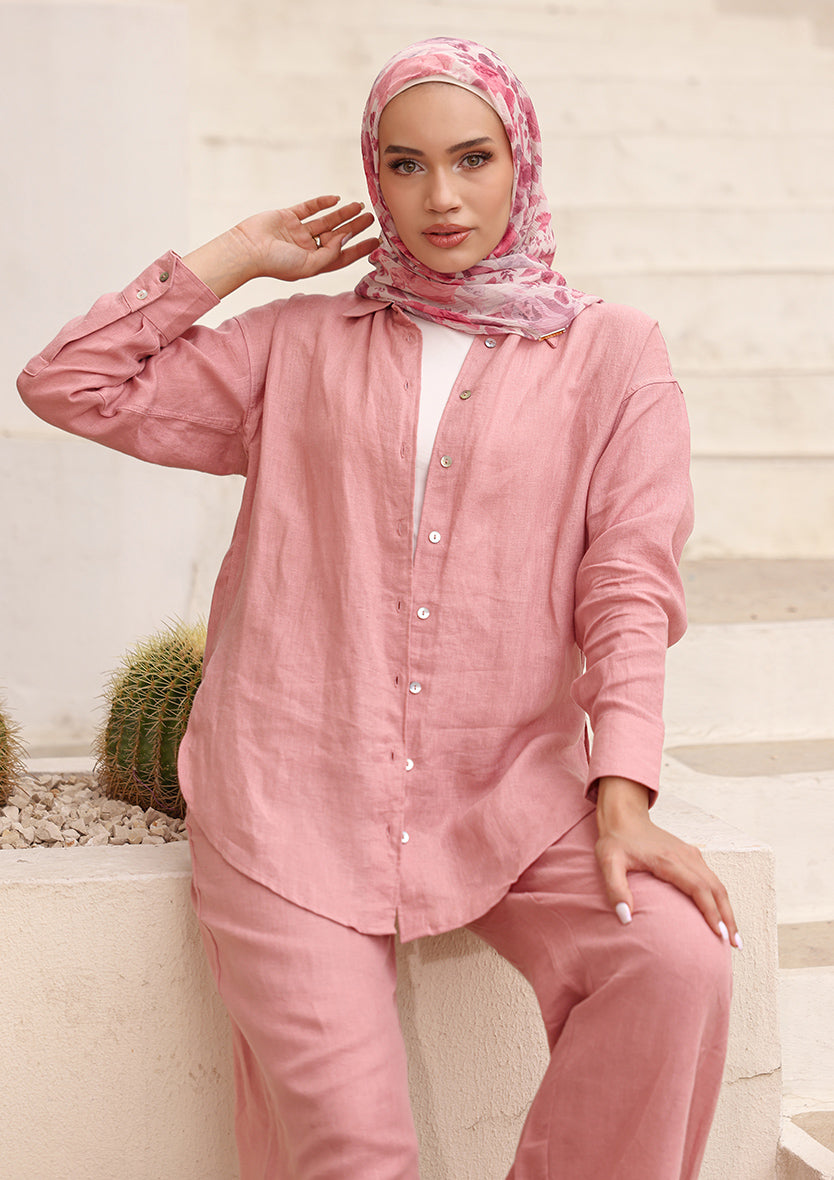100% Italian Linen Shirt - Pink