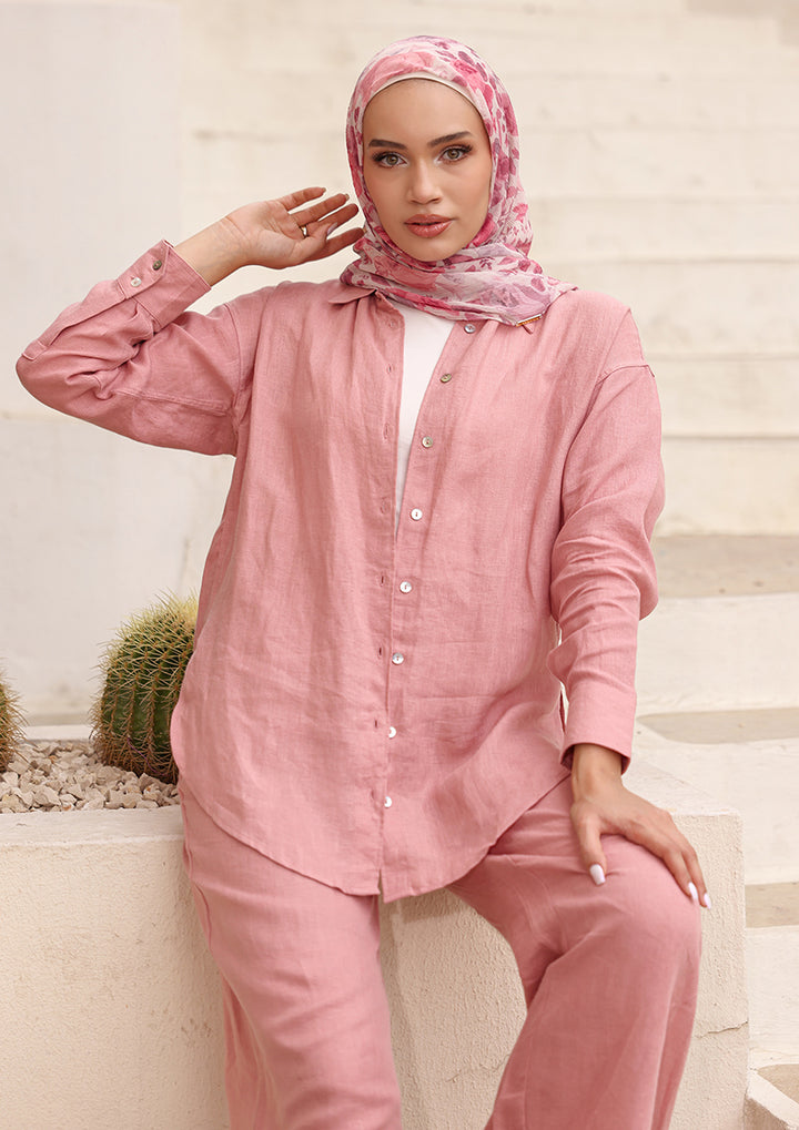 100% Italian Linen Shirt - Pink