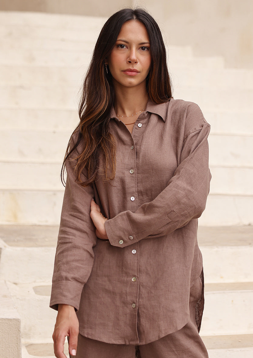 100% Italian Linen Shirt - Taupe