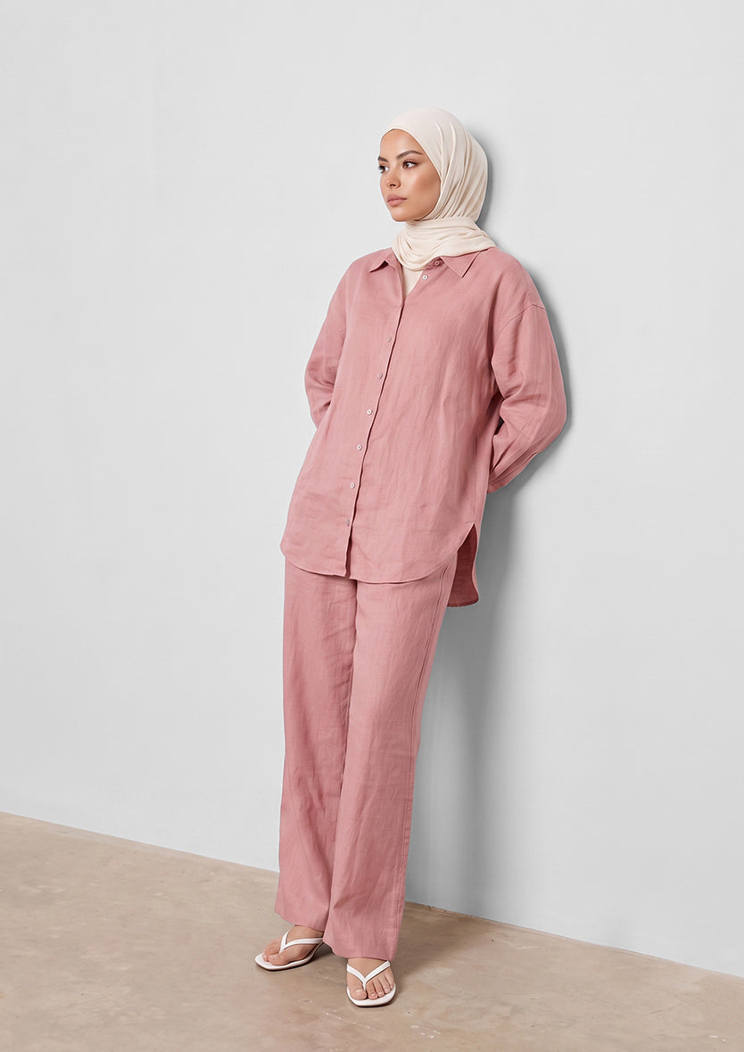 100% Italian Linen Shirt - Pink