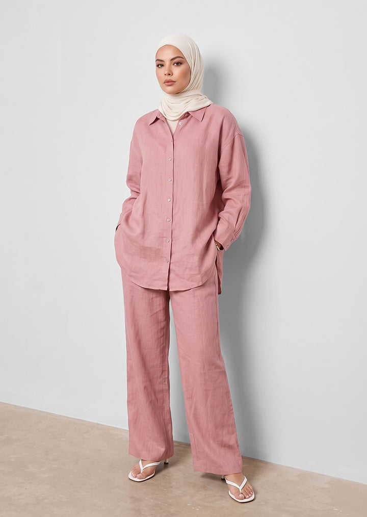 100% Italian Linen Shirt - Pink