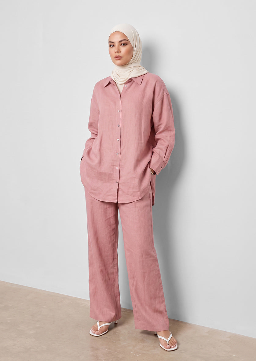 100% Italian Linen Shirt - Pink