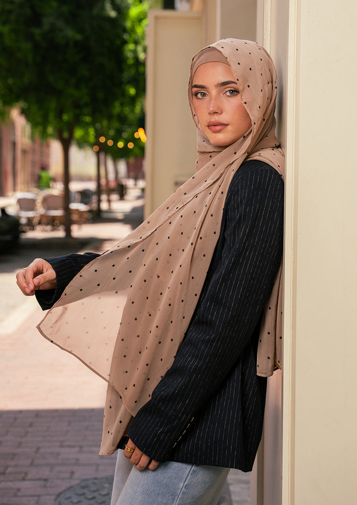 Polka Taupe - Instant Hijab With Inner